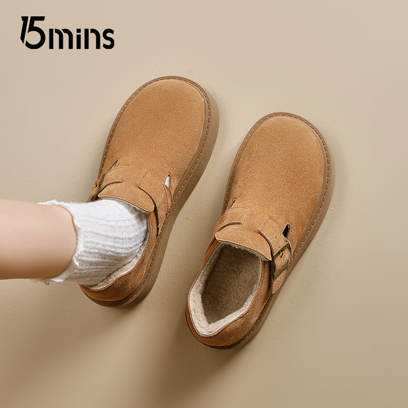 15mins厚底勃肯鞋加绒保暖单鞋