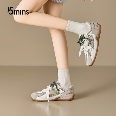 15mins拼色系带德训鞋女网面透气