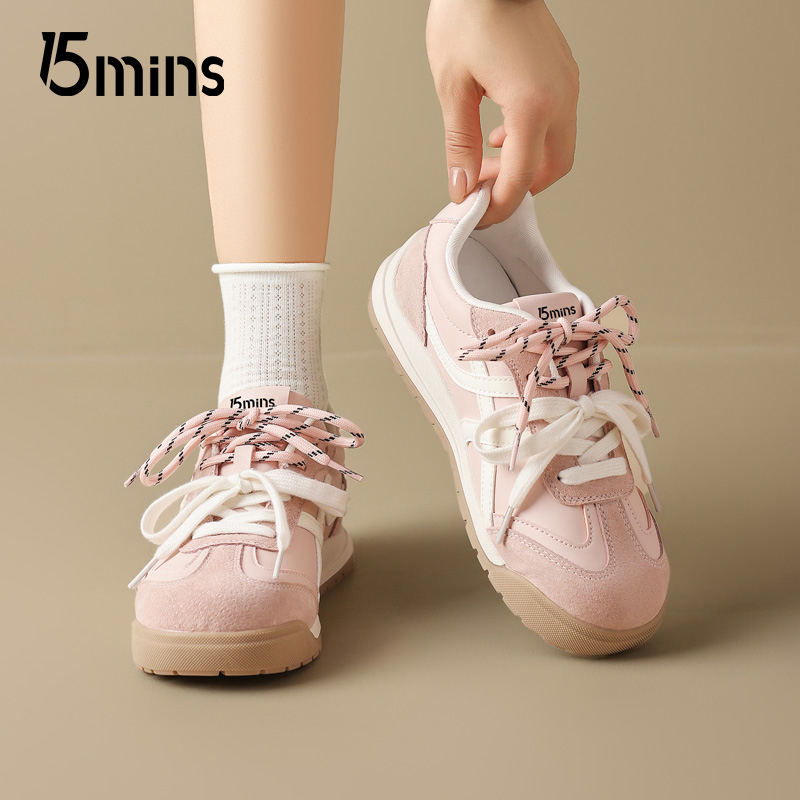 15mins粉色德训鞋女2025新款秋冬