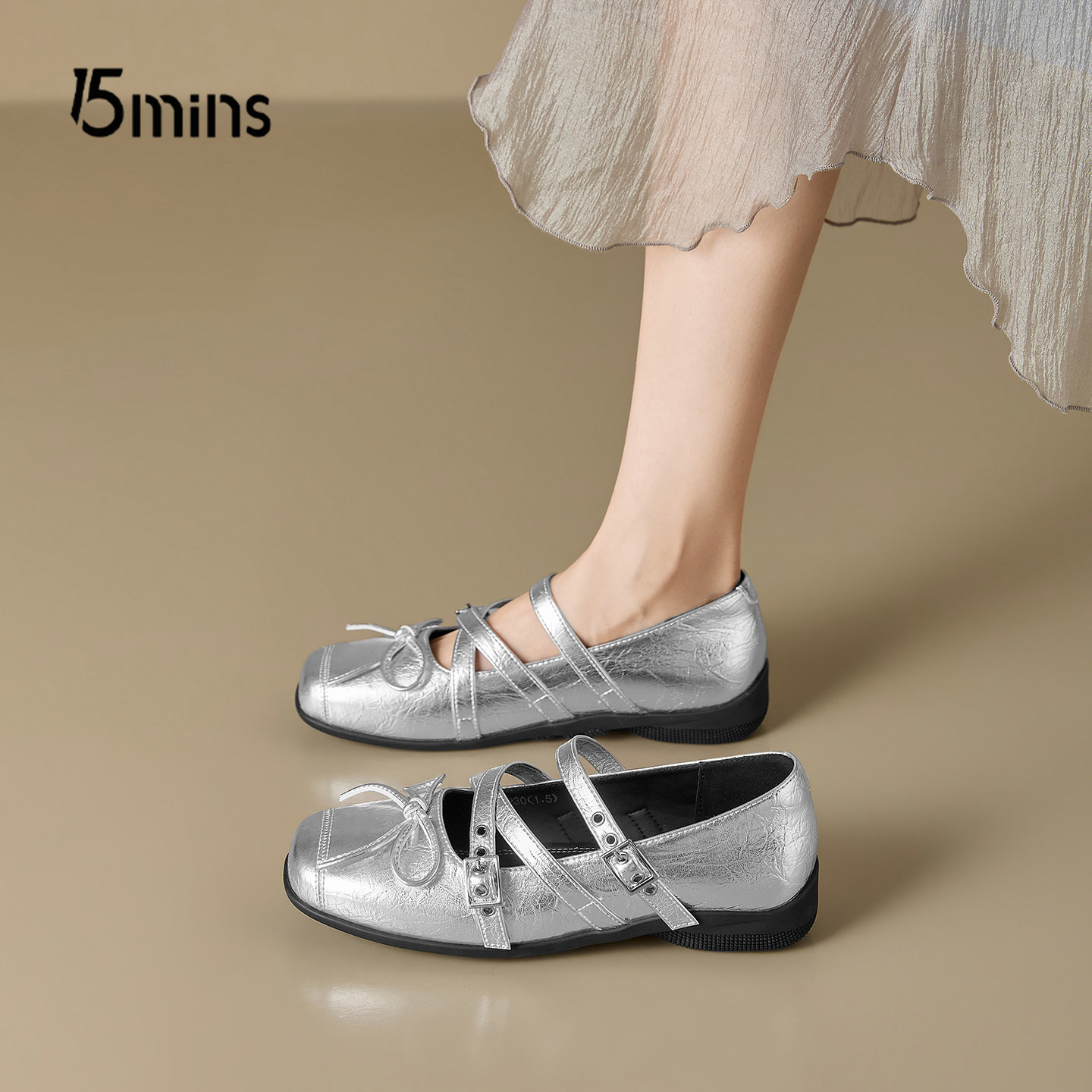 15mins银色蝴蝶结浅口单鞋女2026新款春季平底芭蕾舞鞋玛丽珍鞋子,女鞋,玛丽珍鞋,淘宝优惠券,粉丝福利购,淘宝优惠卷