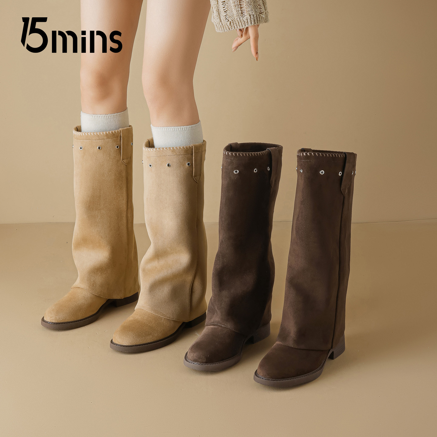 15mins复古风牛仔裤管靴2025新款