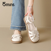 女包头2026新款 夏季 平底镂空猪笼鞋 15mins编织罗马凉鞋 配裙子凉鞋