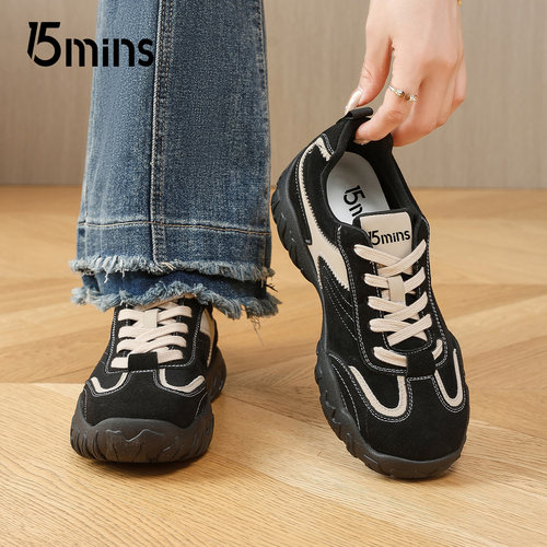 15mins黑色百搭德训鞋女2025秋季