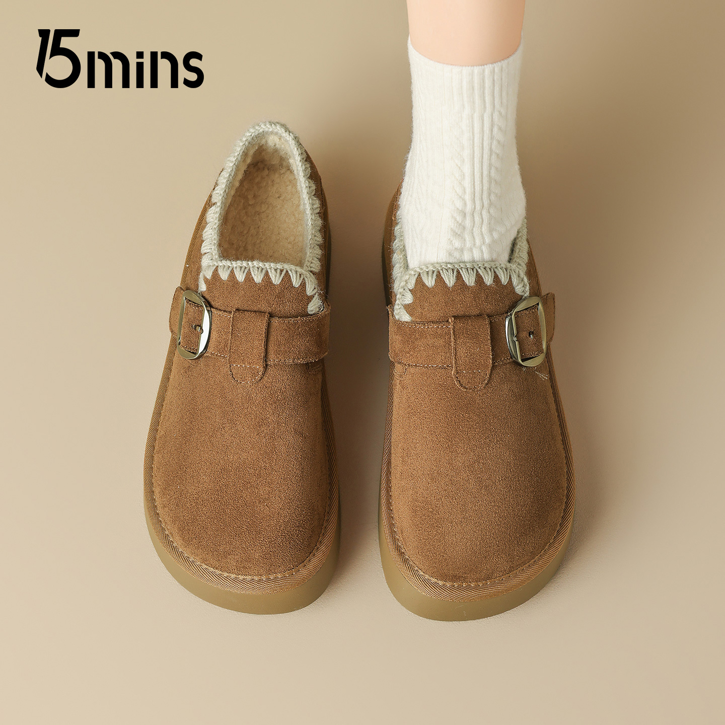 15mins反绒皮勃肯鞋女2025新款冬