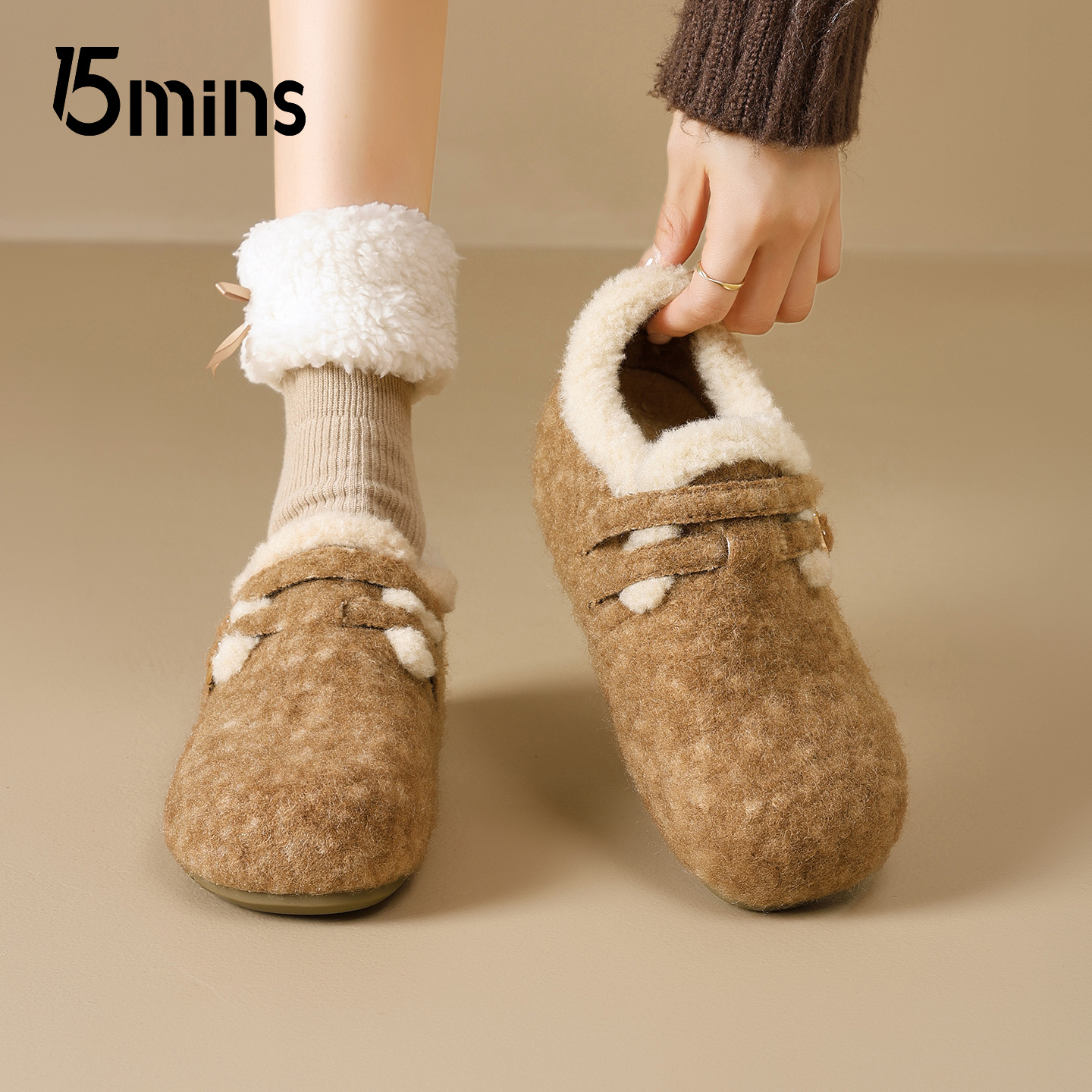15mins毛绒勃肯鞋女款2025冬季