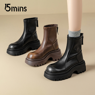 15mins厚底马丁靴黑色切尔西靴