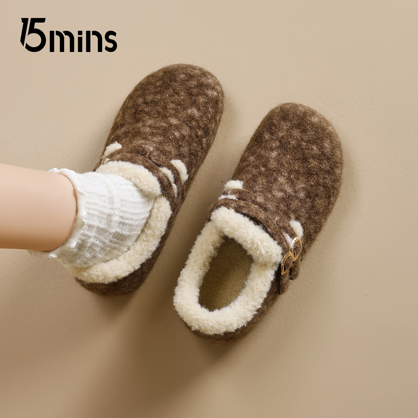 15mins毛绒勃肯鞋女款2025冬季