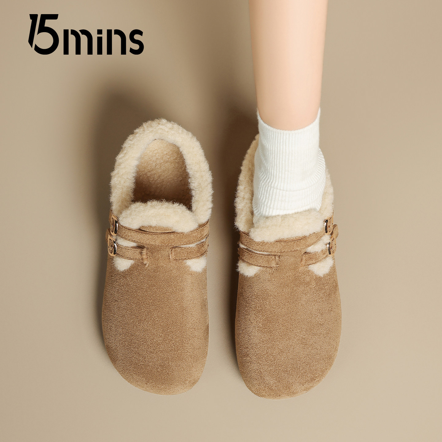 15mins复古加绒勃肯鞋女2025新款冬季全包保暖懒人棉鞋平底毛毛鞋,女鞋,勃肯鞋/软木鞋,淘宝优惠券,粉丝福利购,淘宝优惠卷