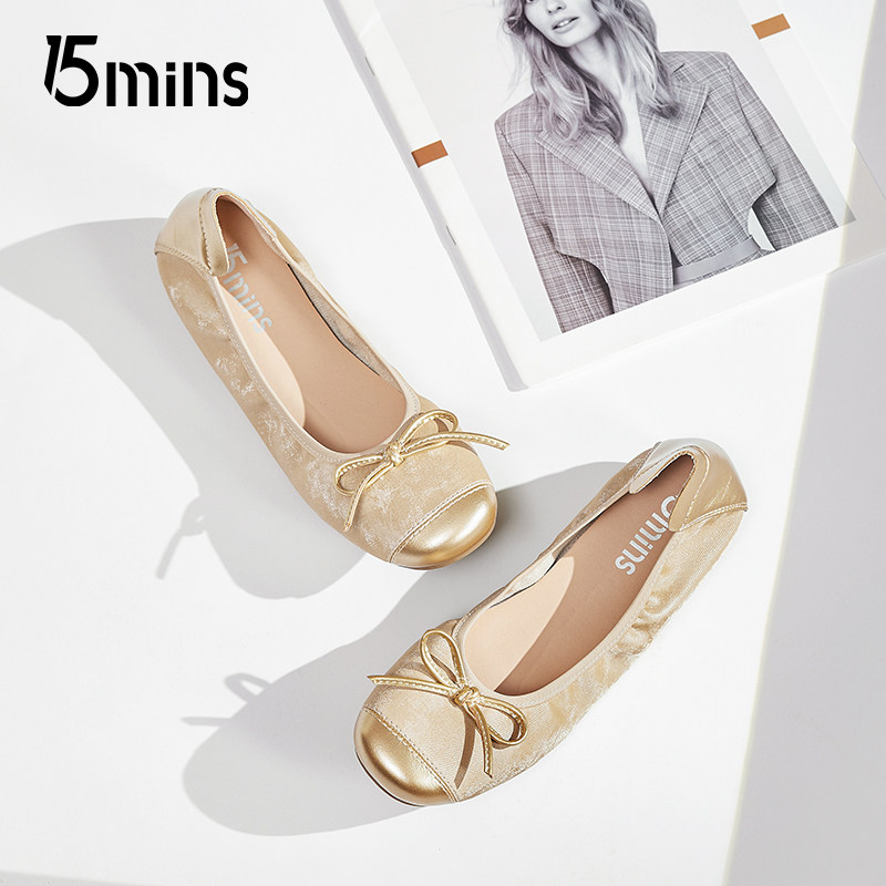 15mins法式绝美芭蕾舞单鞋女2026春夏新款软底蛋卷鞋平底玛丽珍鞋