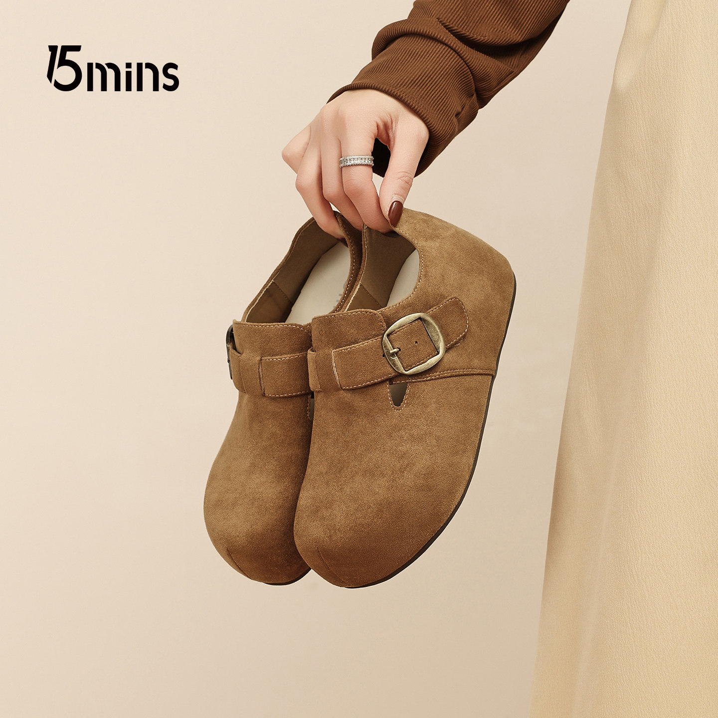 15mins经典复古勃肯鞋女2026春季新款内增高暖系慵懒风通勤休闲鞋