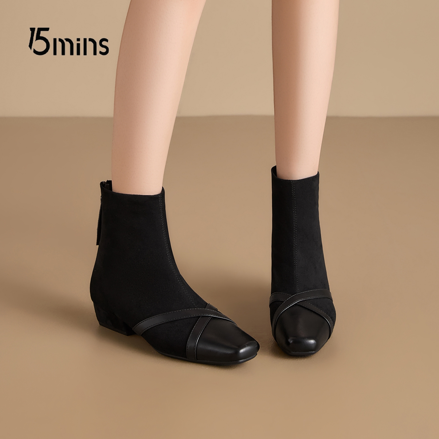 15mins加绒马丁靴女款后拉链靴子