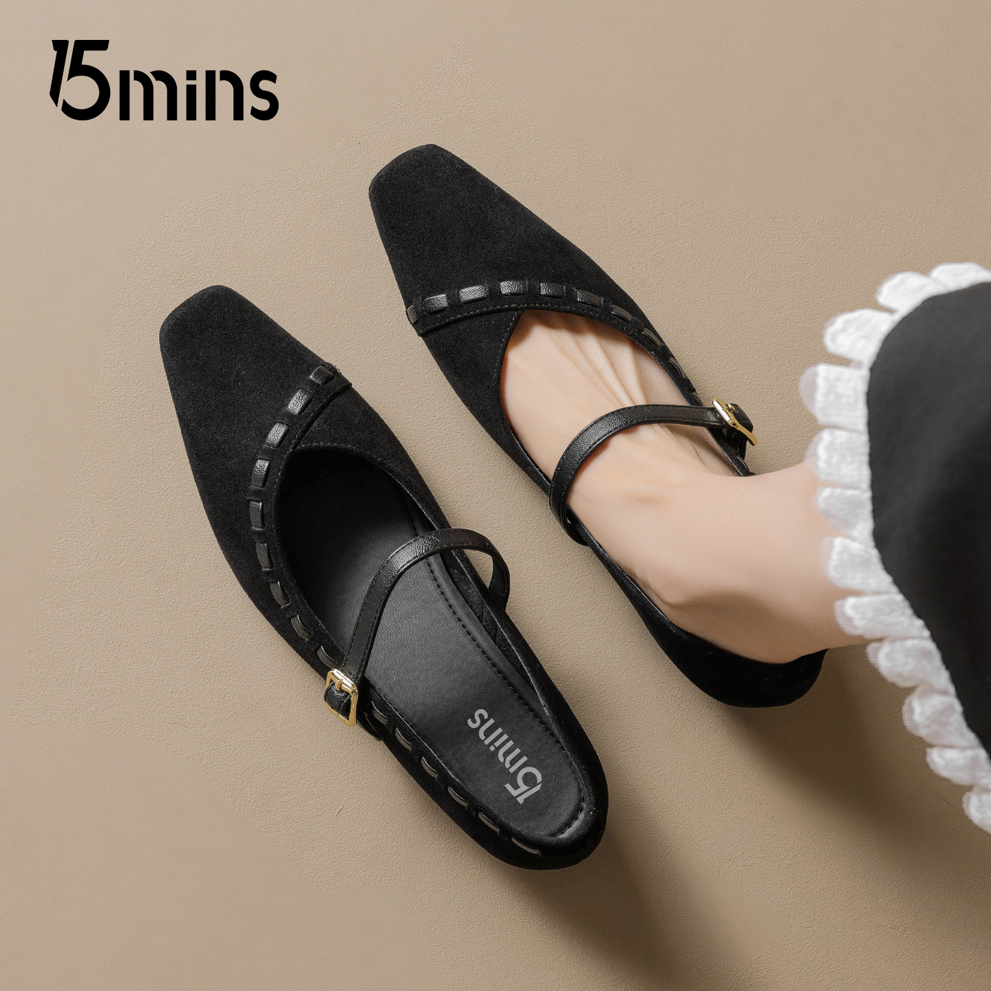 15mins黑色气质玛丽珍鞋女2025秋