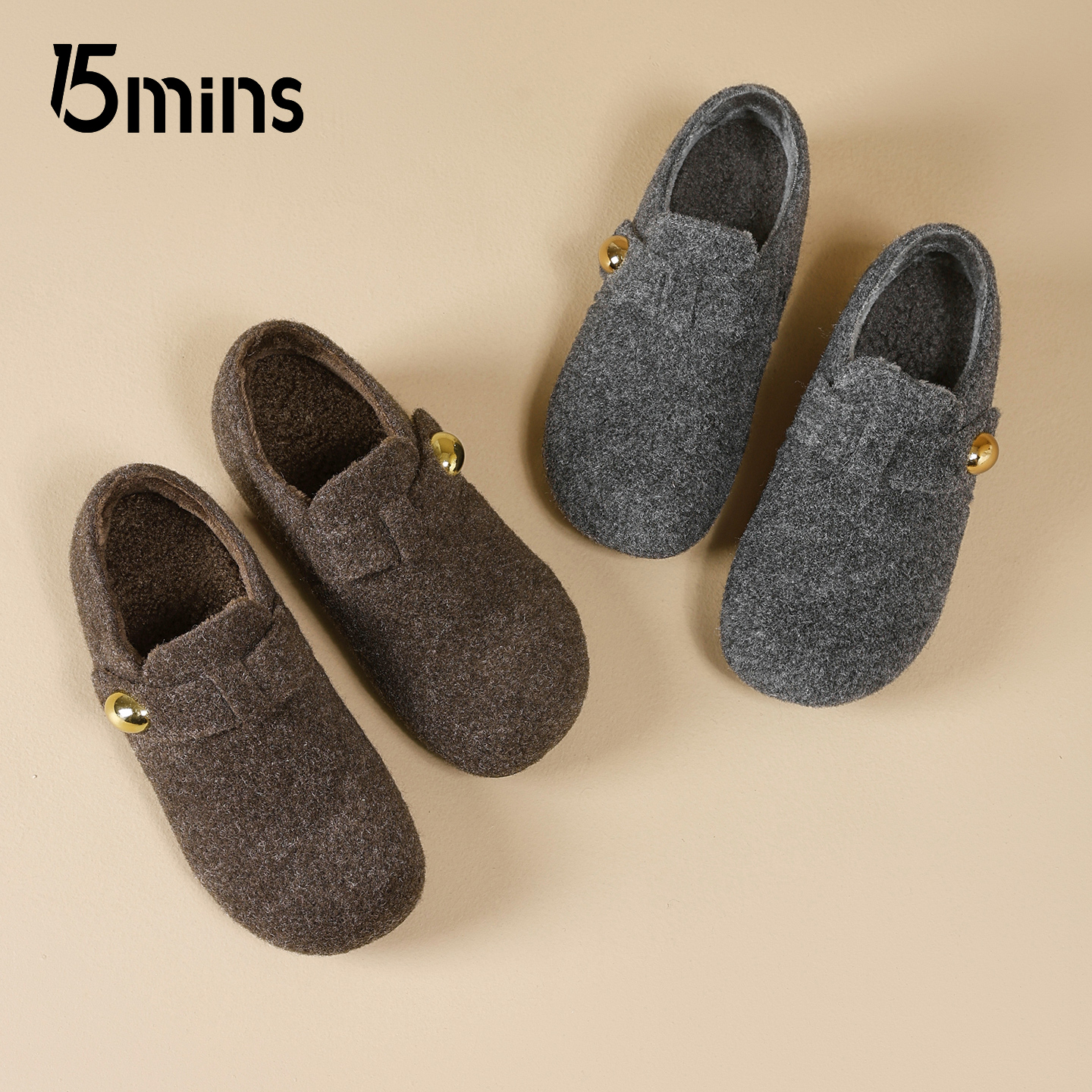 15mins复古毛毡勃肯鞋女2025冬