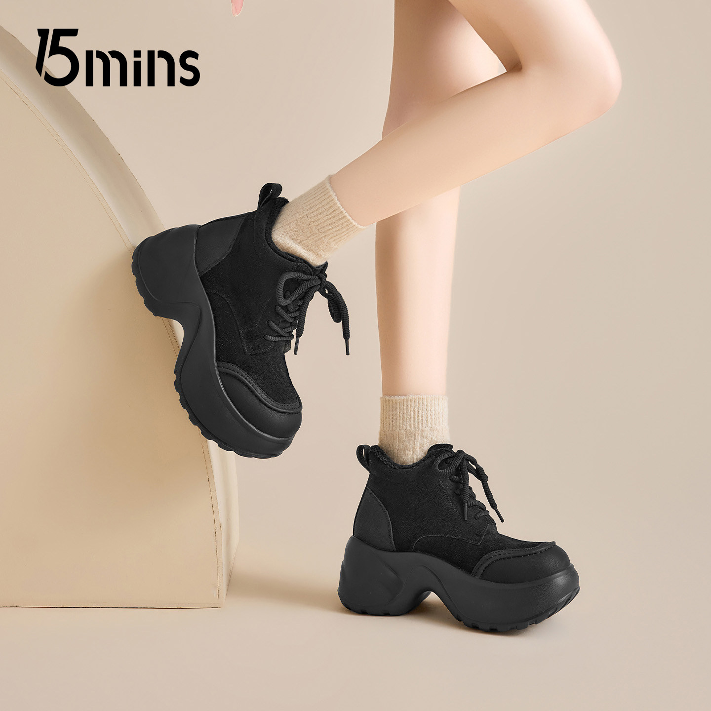 15mins英伦风厚底马丁靴女2026冬