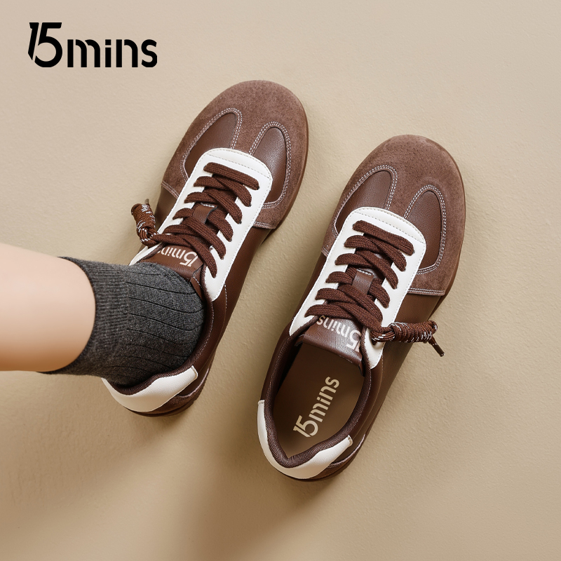 15mins棕色经典德训鞋女2025秋