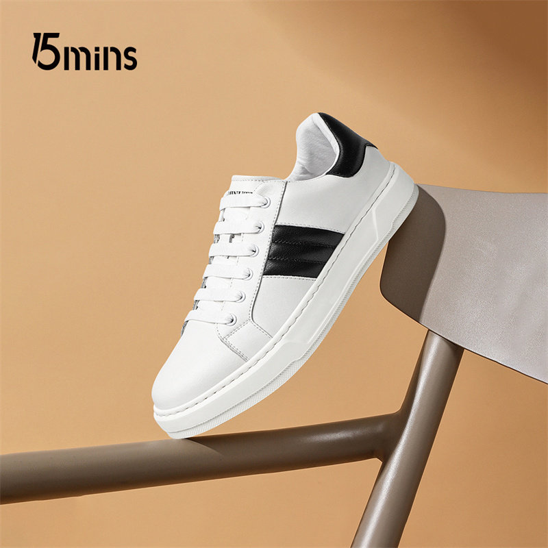 15mins官方正品小白鞋男春季2026新款时尚百搭板鞋透气厚底休闲鞋