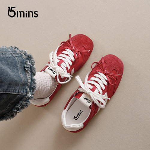 15mins德训鞋休闲芭蕾风红色女鞋