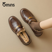 女2025新款 冬季 加厚保暖小皮鞋 15mins加绒乐福鞋 绒里英伦通勤单鞋