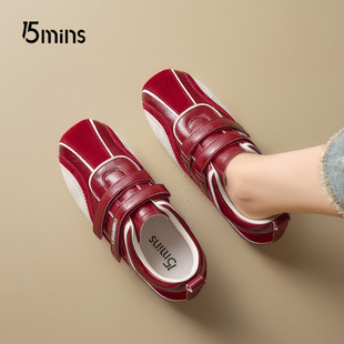 红色魔术贴轻便德训鞋 秋季 女2025新款 15mins内增高4CM小个子板鞋