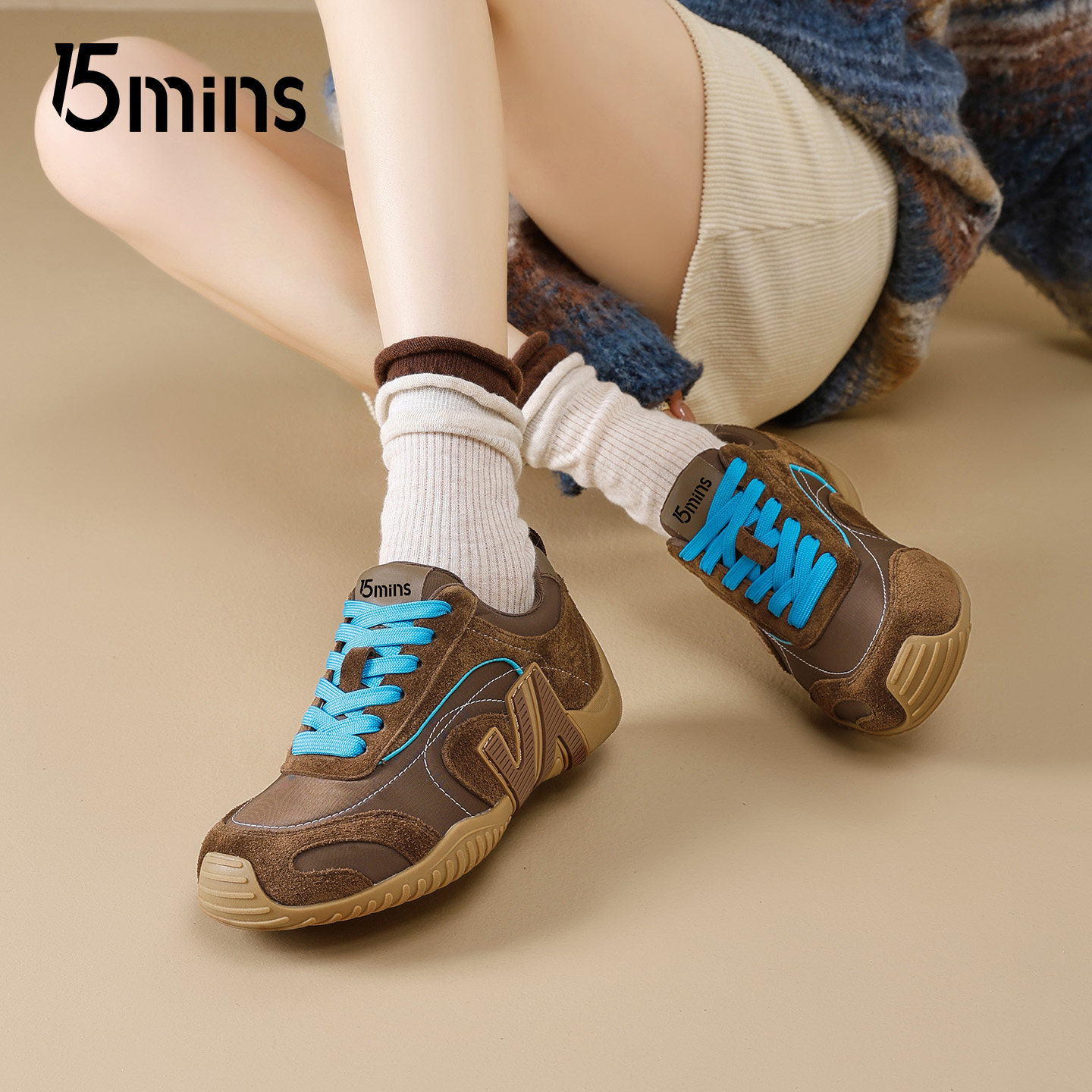 15mins复古棕色德训鞋女
