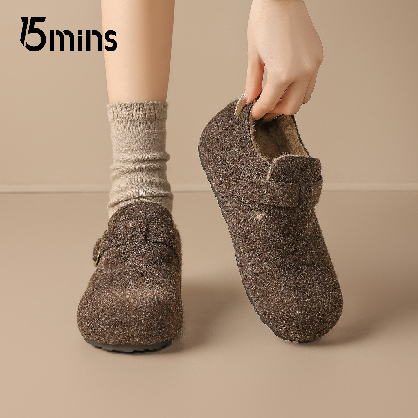 15mins复古加绒勃肯鞋女2025新款