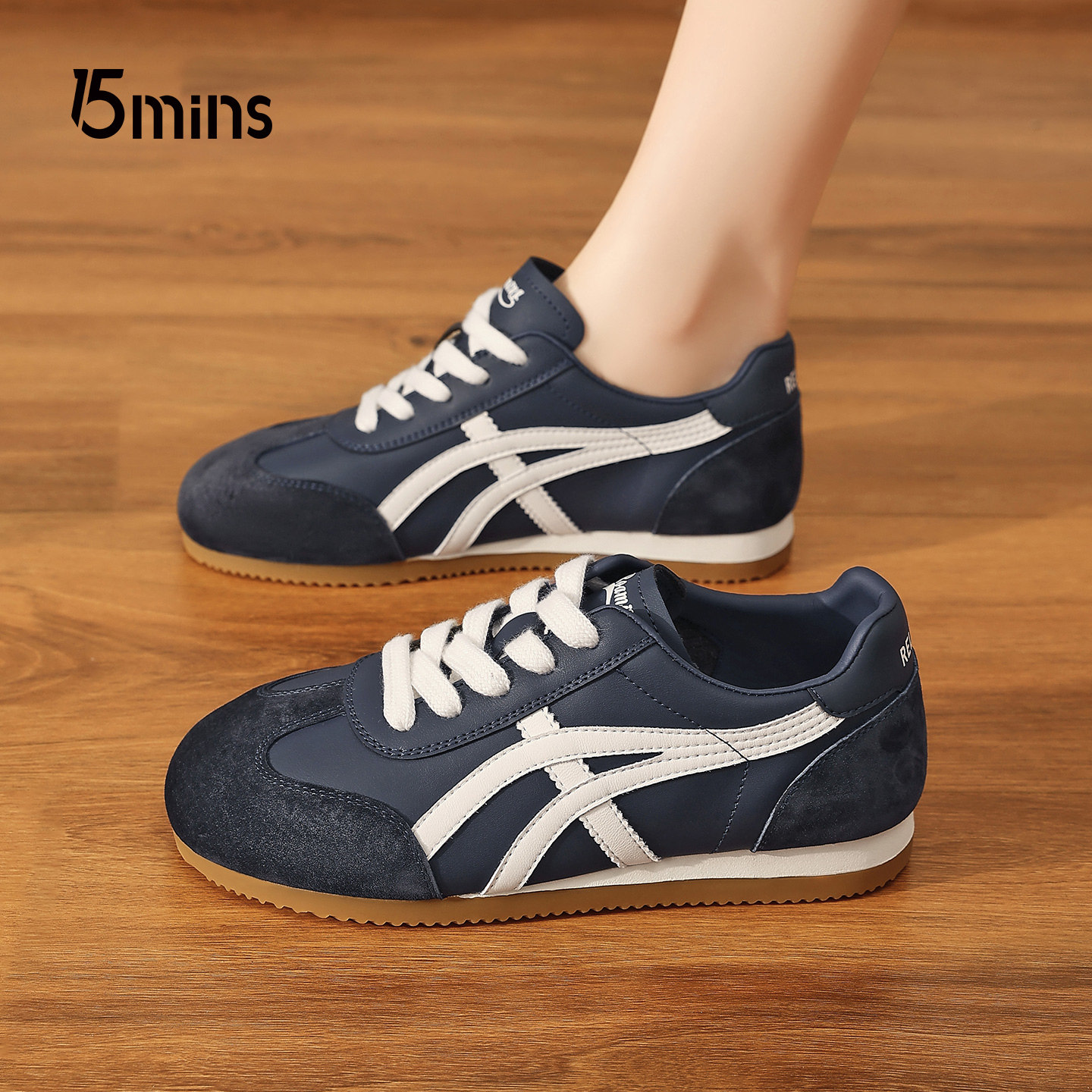 15MINS复古德训鞋女2026春季新款超火平底舒适拼色休闲运动鞋单鞋,女鞋,德训鞋,淘宝优惠券,粉丝福利购,淘宝优惠卷