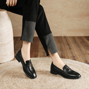 15mins法式赫本风小皮鞋金属扣乐福鞋女老钱风平底单鞋2026正流行