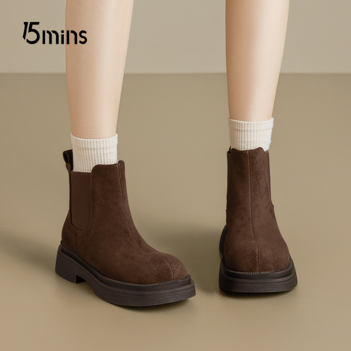 15mins一脚蹬马丁靴女2026新款冬季英伦风切尔西靴复古厚底短靴子