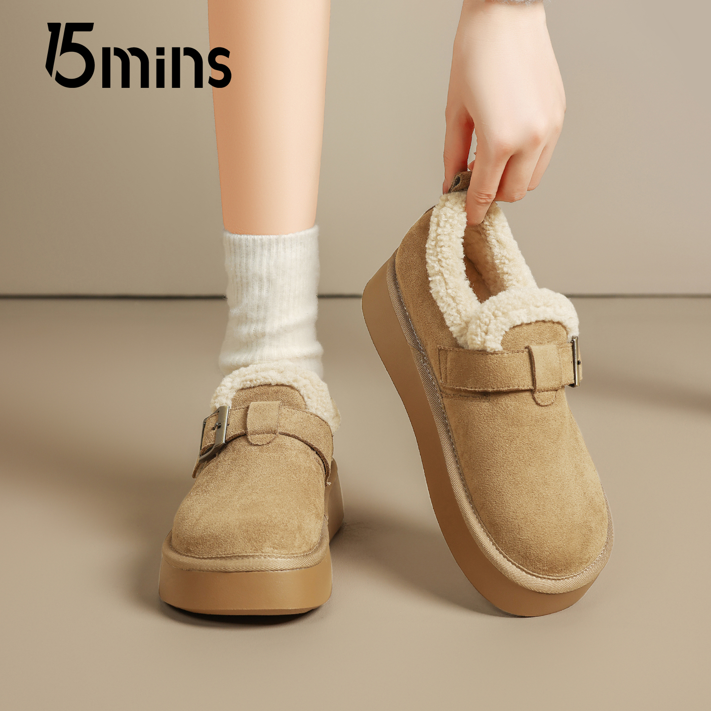 15mins加绒厚底勃肯鞋女