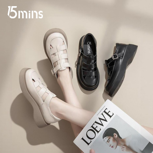 15mins厚底包头罗马凉鞋女新款