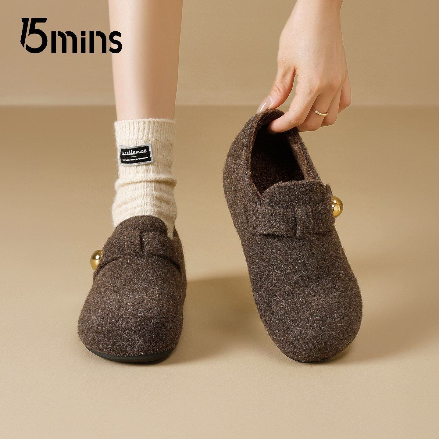 15mins复古毛呢全包加绒勃肯鞋女2025新款厚底保暖一脚蹬毛绒棉鞋,女鞋,勃肯鞋/软木鞋,淘宝优惠券,粉丝福利购,淘宝优惠卷