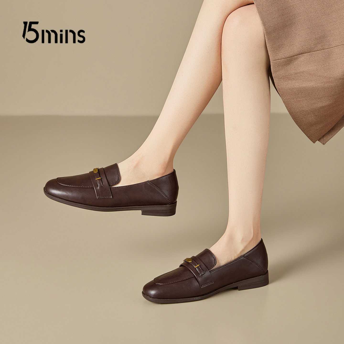 15mins通勤低跟乐福鞋女2026新款春季一脚蹬圆头小皮鞋简约单鞋子,女鞋,乐福鞋（豆豆鞋）,淘宝优惠券,粉丝福利购,淘宝优惠卷