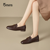 女2026新款 春季 一脚蹬圆头小皮鞋 15mins通勤低跟乐福鞋 简约单鞋 子