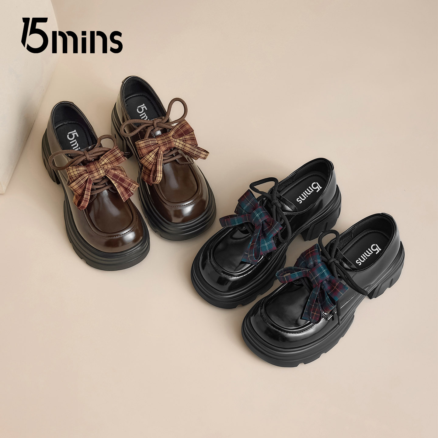 15mins英伦风休闲乐福鞋2025秋