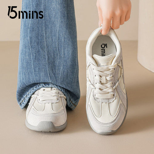 15mins网面厚底增高德训鞋女款