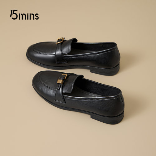 15mins粗跟套脚小皮鞋女韩版单鞋