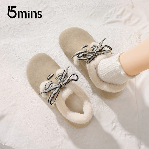 15mins系带毛绒勃肯鞋女2025冬