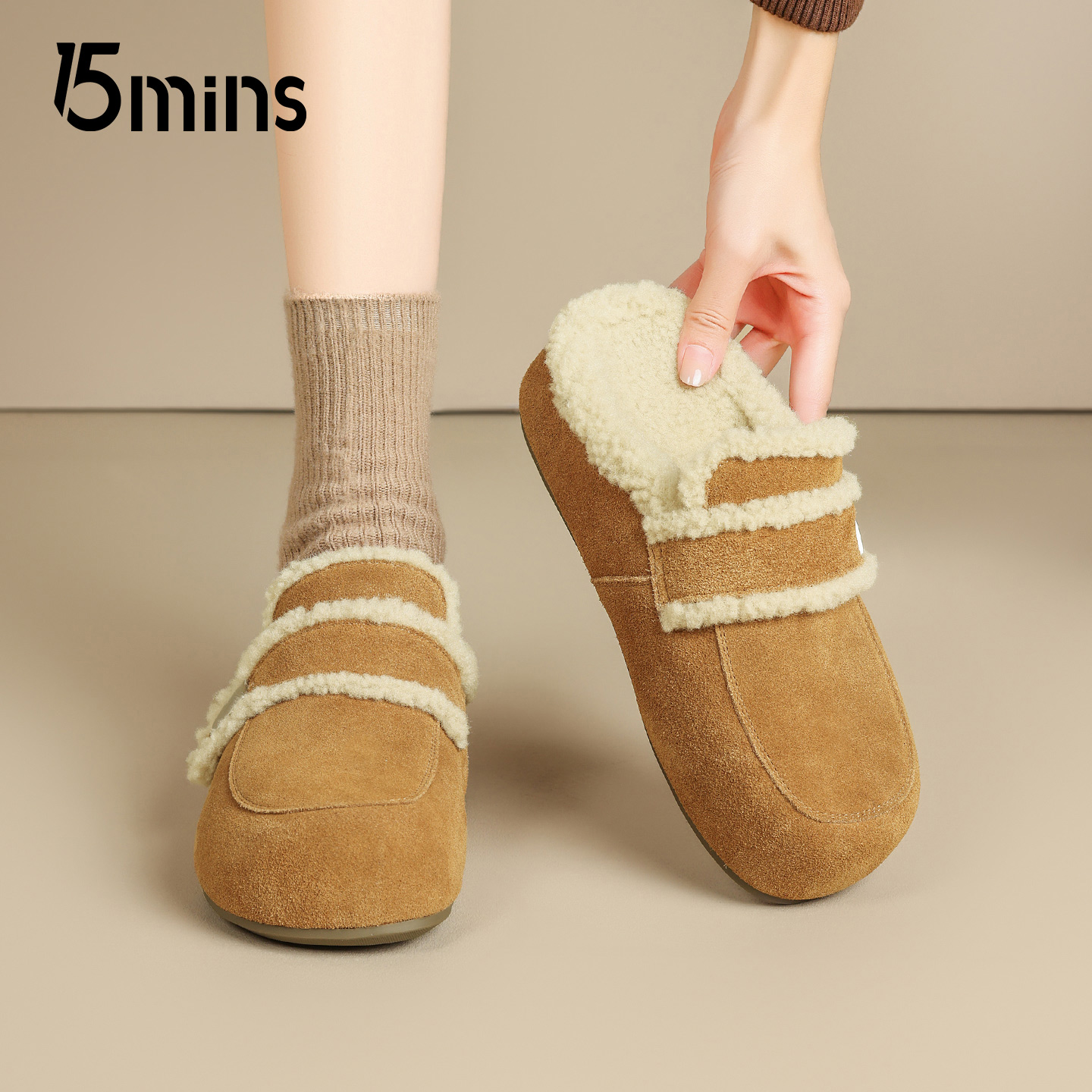 15mins时尚勃肯棉鞋女2025冬