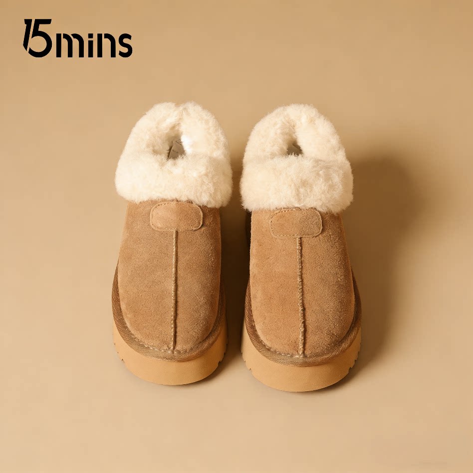 15mins女款加绒保暖低帮雪地靴