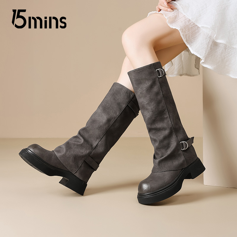 15mins厚底显瘦增高堆堆靴裤管靴