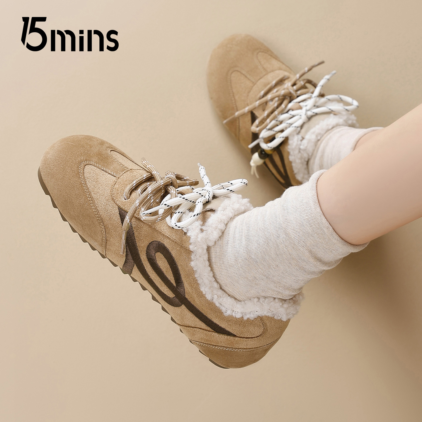 15mins韩版加绒德训鞋女2025秋