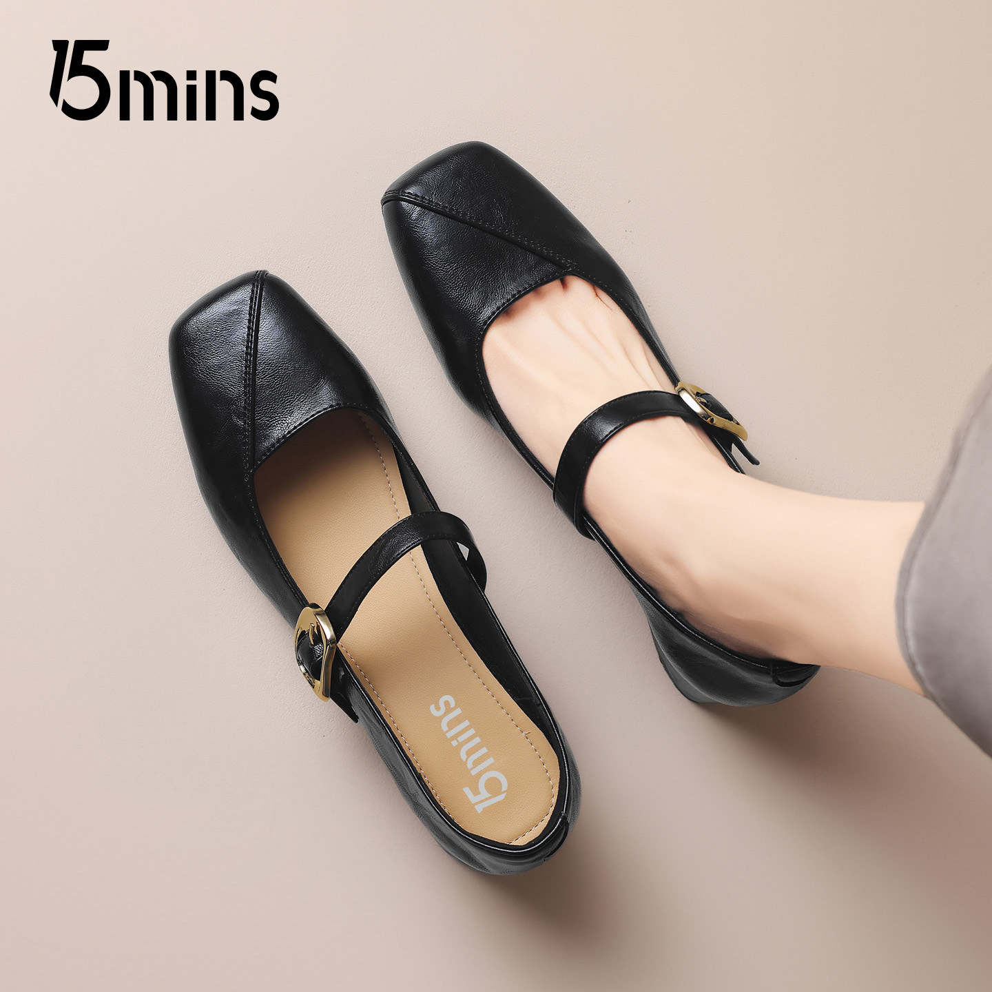 15mins法式气质玛丽珍鞋女2026新款春季方头配裙子不累脚小高跟鞋,女鞋,玛丽珍鞋,淘宝优惠券,粉丝福利购,淘宝优惠卷