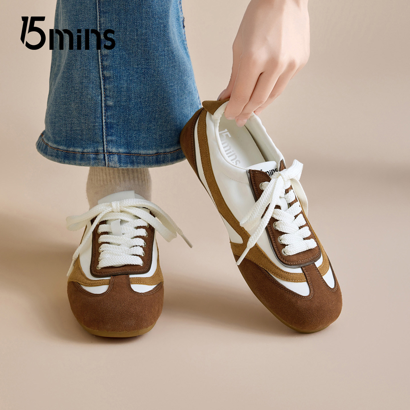 15mins芭蕾德训鞋女2026春季新款内增高复古阿平底甘女鞋运动板鞋,女鞋,德训鞋,淘宝优惠券,粉丝福利购,淘宝优惠卷