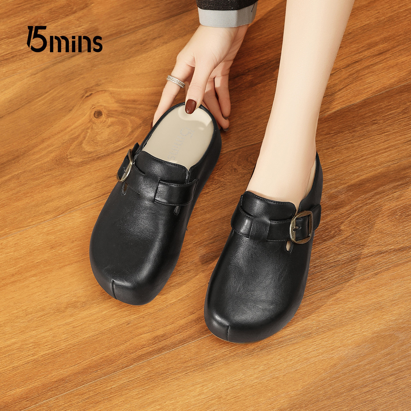 15MINS内增高黑色穆勒鞋女2026春季新款复古慵懒日常通勤豆豆鞋子,女鞋,穆勒鞋,淘宝优惠券,粉丝福利购,淘宝优惠卷