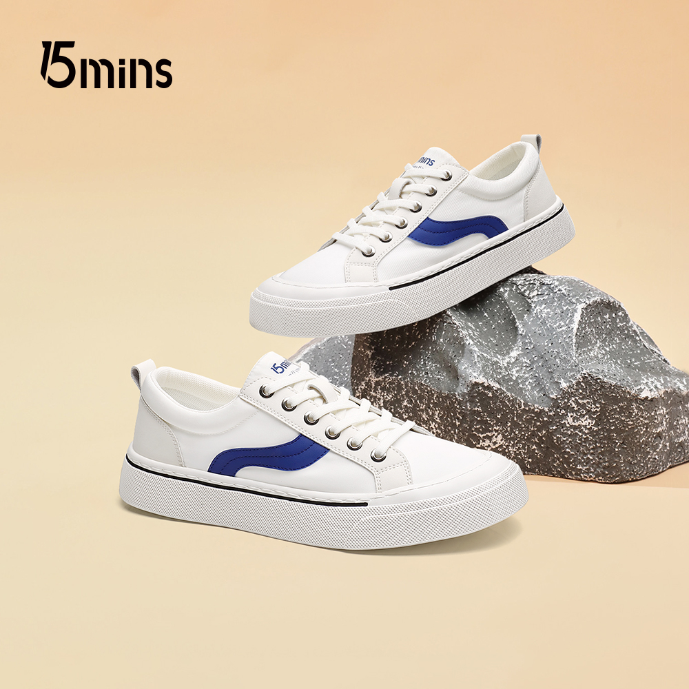 15mins男鞋2025春季新款透气防滑休闲鞋子男款软底耐磨系带帆布鞋