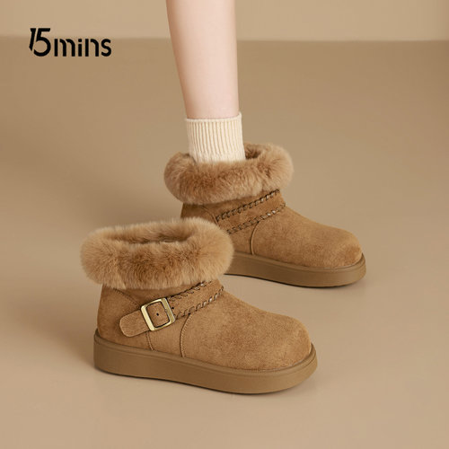 15mins短筒雪地靴女厚底东北棉鞋