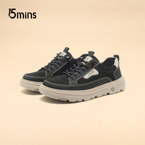 15mins工装男鞋2026夏季新款透气厚底增高一脚蹬户外休闲板鞋男士