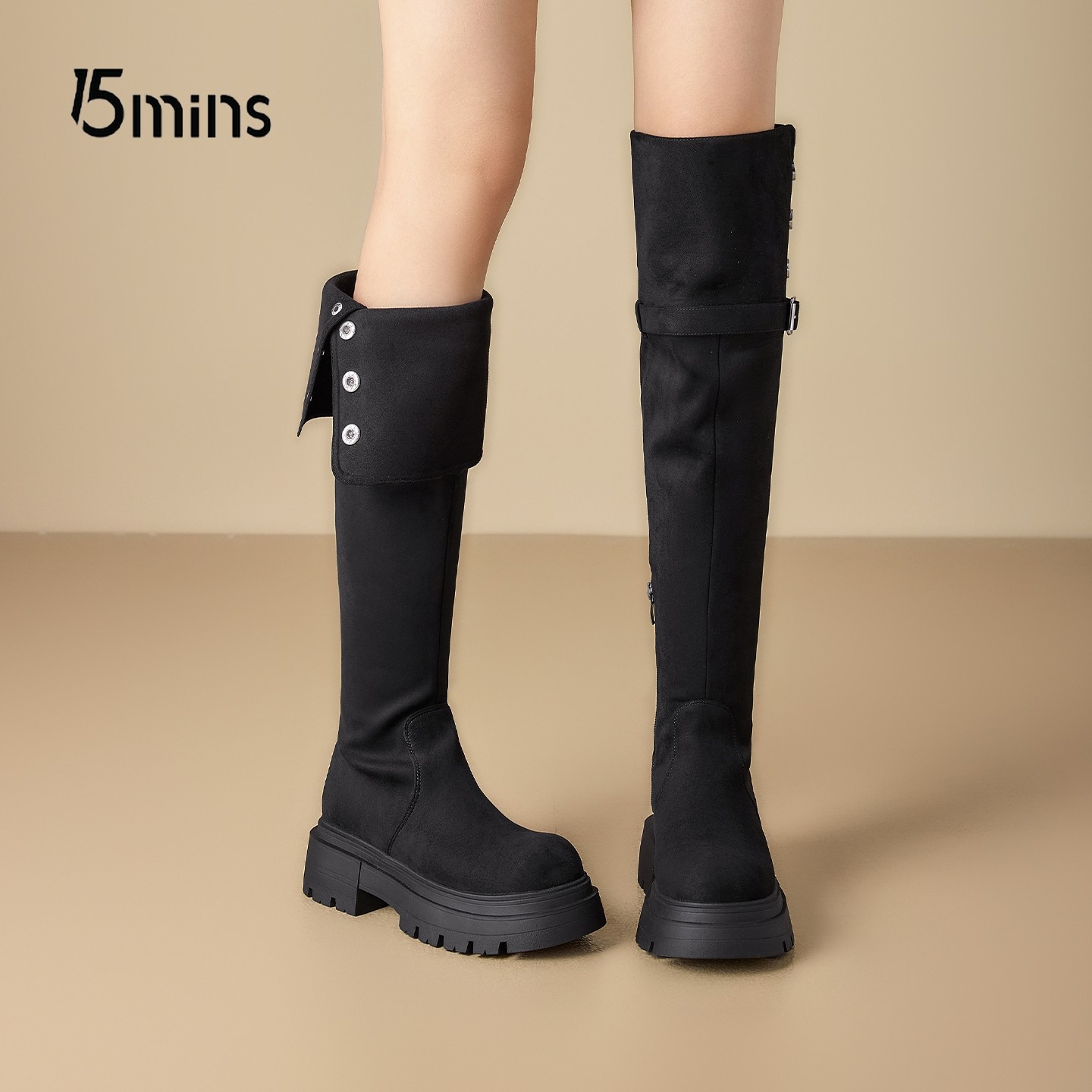 15mins过膝勃肯长靴女2025新款秋冬季两穿骑士靴长筒靴显瘦堆堆靴,女鞋,时装靴,淘宝优惠券,粉丝福利购,淘宝优惠卷