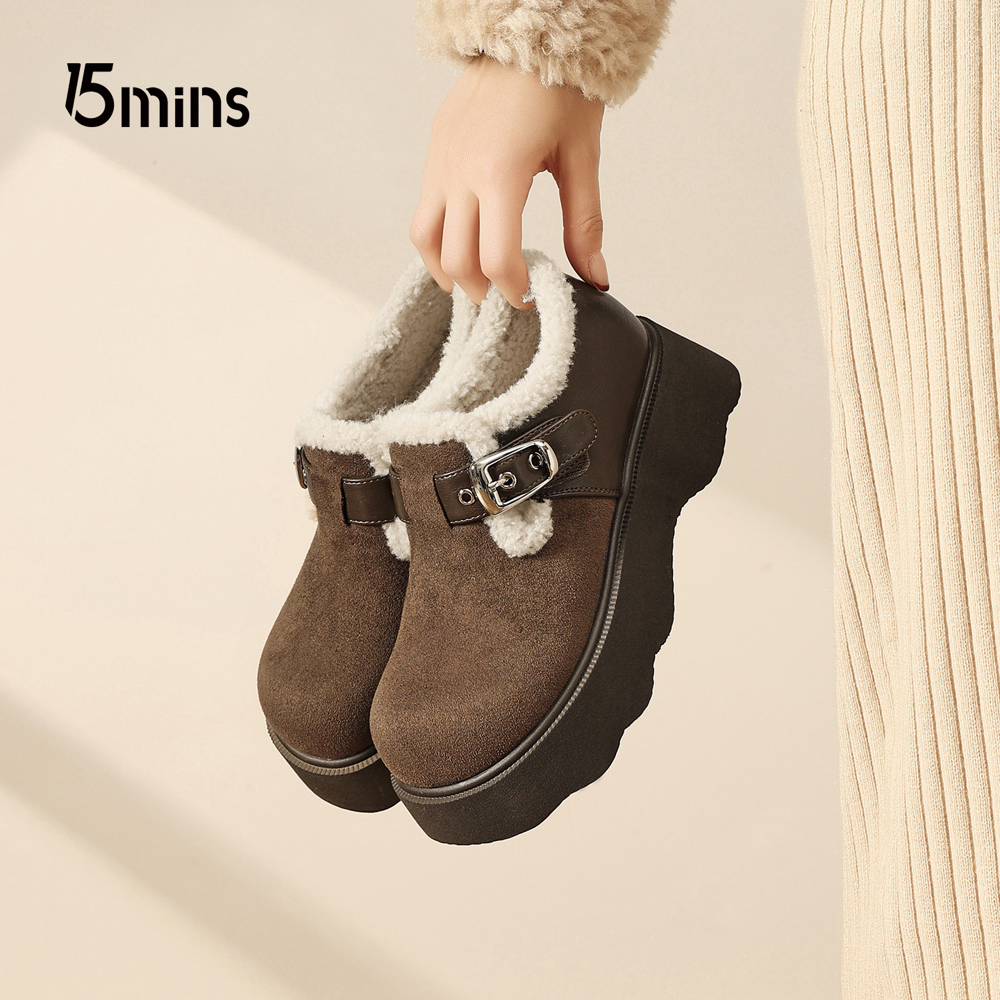 15mins松糕厚底勃肯鞋女2025新款