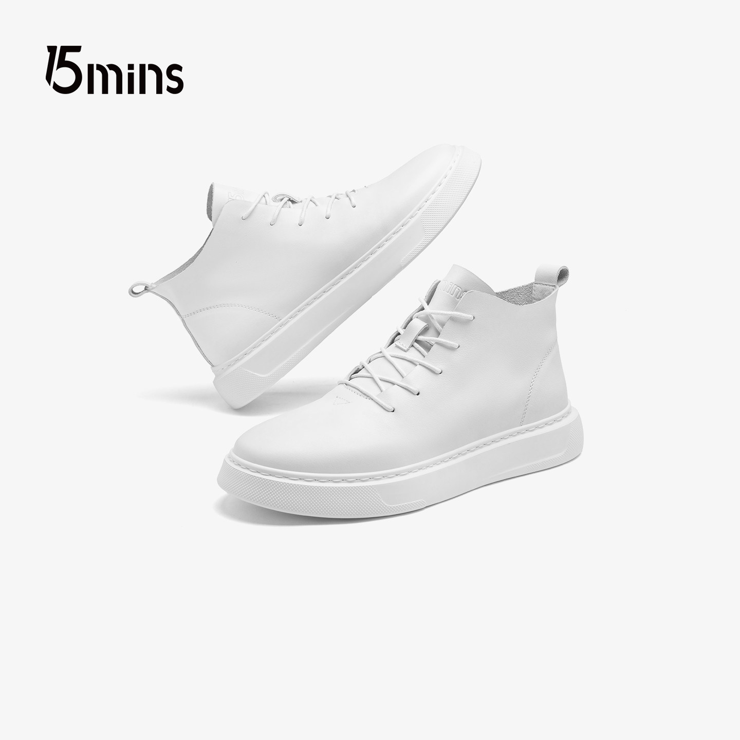 15mins头层牛皮男鞋2025秋冬新款短筒皮靴潮流耐磨白色高帮鞋子男,流行男鞋,马丁靴,淘宝优惠券,粉丝福利购,淘宝优惠卷